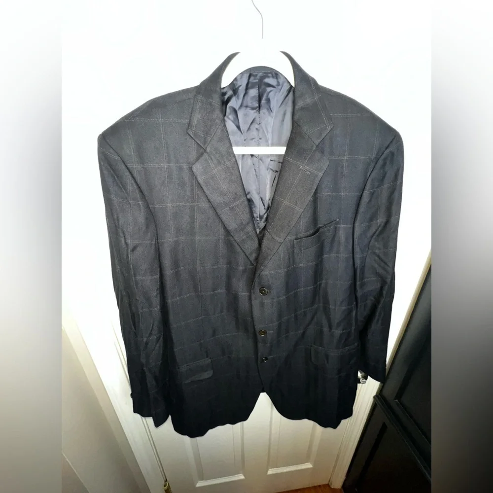 Dei Giovani Fratelli Tallia Men’s 40L Navy Check Wool Sport Coat Suit Jacket 40